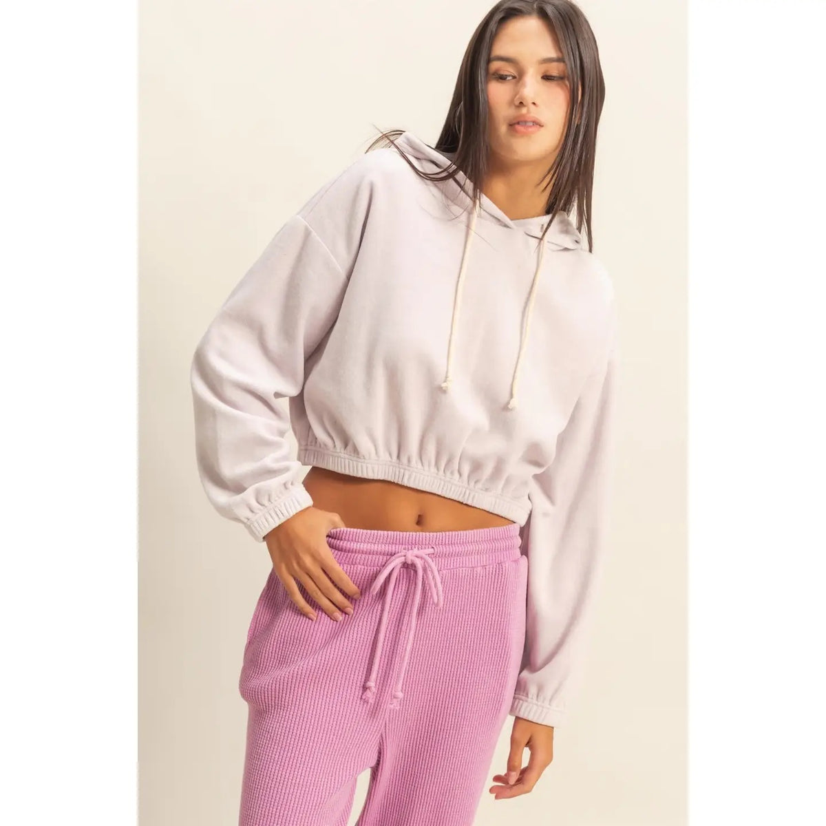 Double Zero Lilac Fog Cropped Hoodie