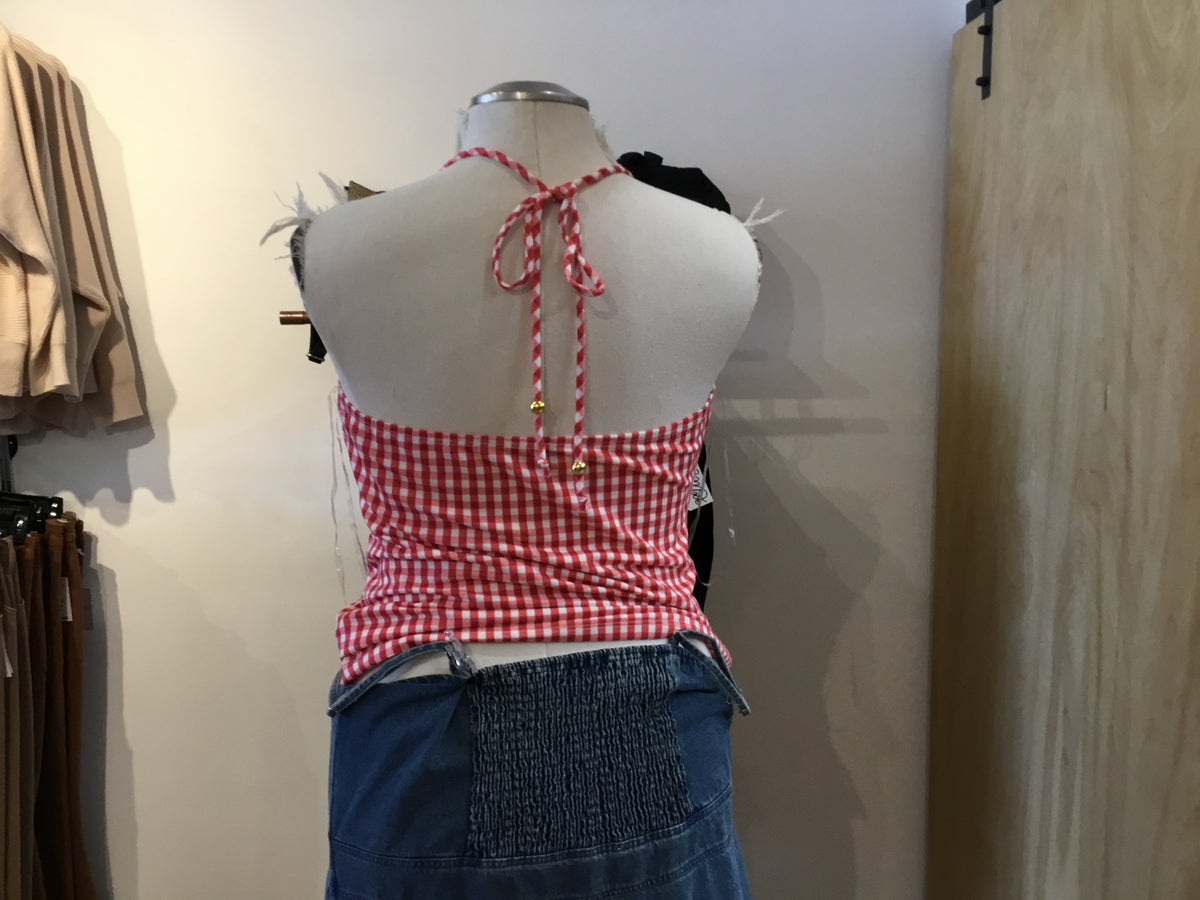 Haute Fox Red Gingham Halter Top