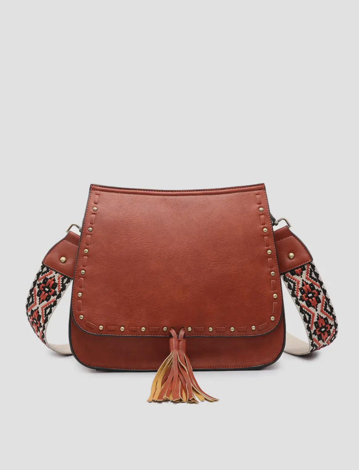 Jen & Co Flap Over Crossbody Bag in Brown Vegan Leather