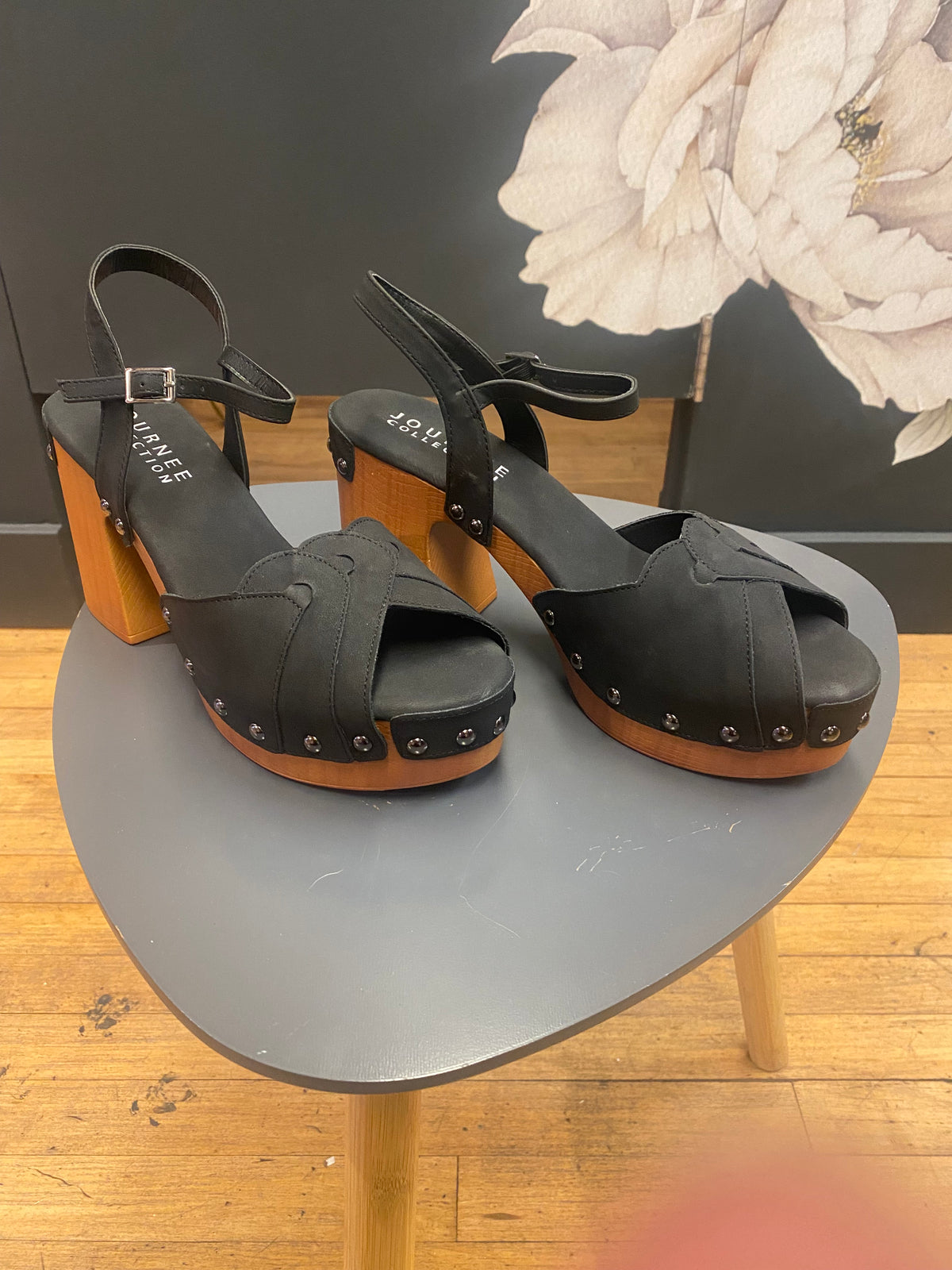 Journee Collection Peep Toe Clog Black