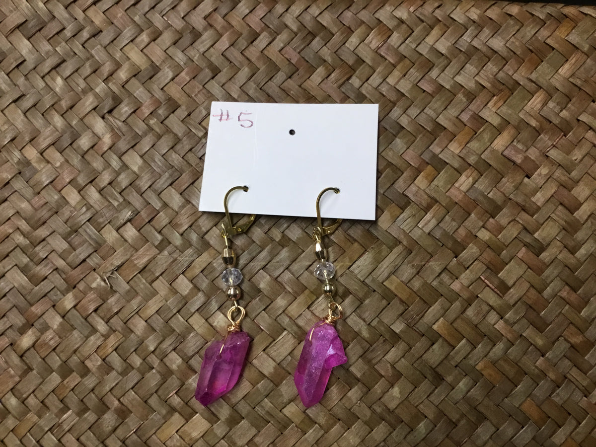Geri Greene gold earring pink crystal