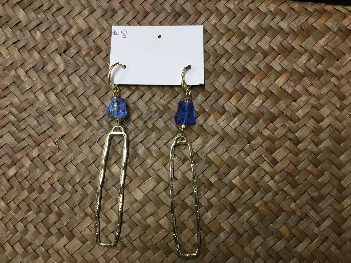 Geri Greene brass earring blue crystal