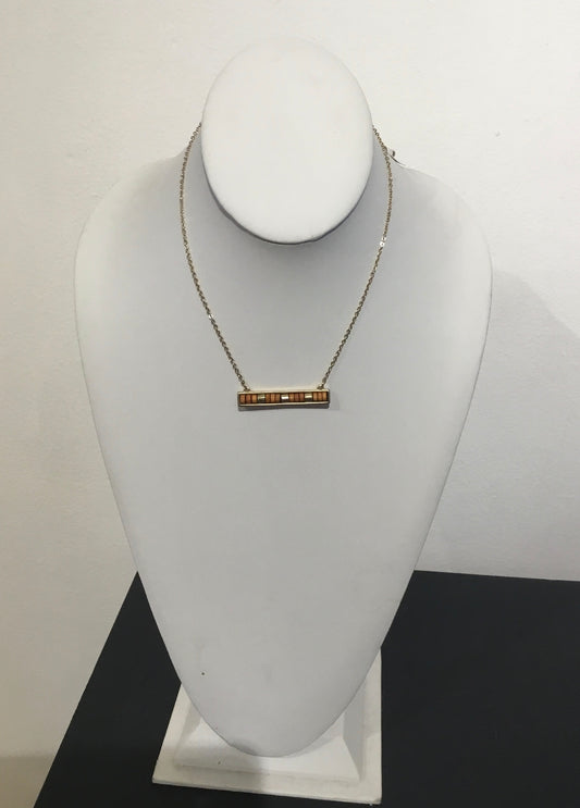 Gold Brass And Wood Necklace