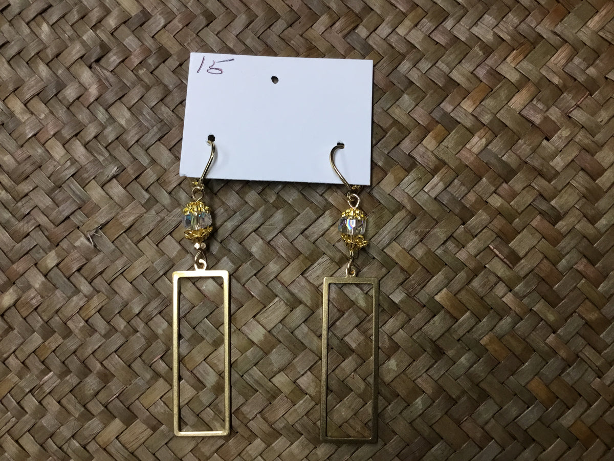 Geri Greene gold tone rectangular hoop crystal earring