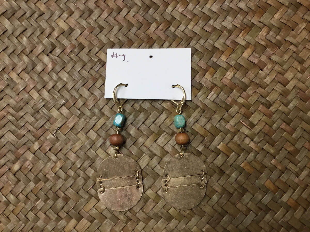 Geri Greene brass earring turquoise bead wooden bead