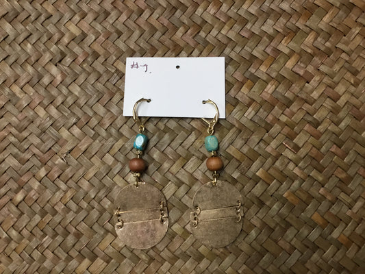 Geri Greene brass earring turquoise bead wooden bead