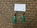 Geri Greene gold earring wood bead green/brown pendant
