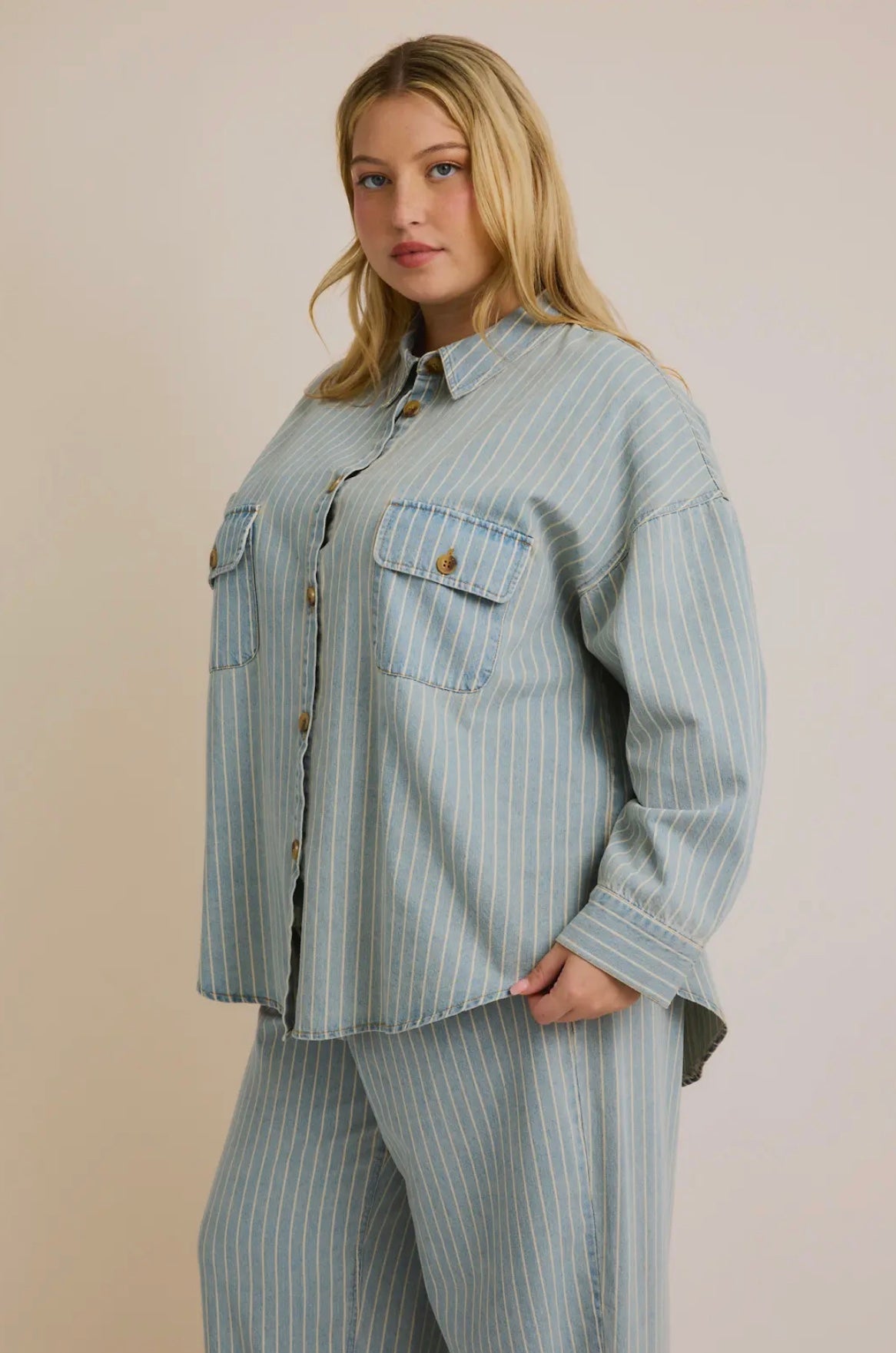 Gilli Pinstripe Denim Shacket