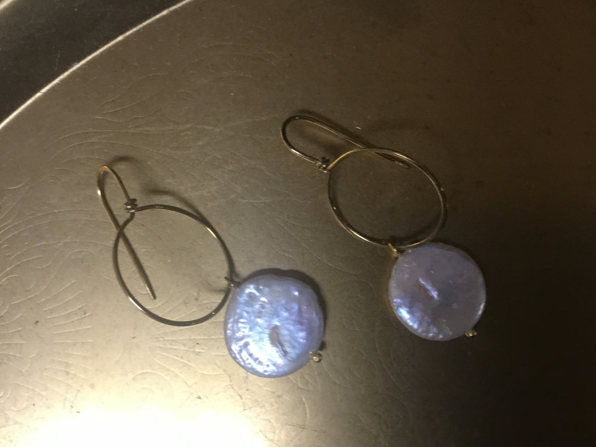 KDM Jewelry Coin Pearl With Gold Circle Earrings