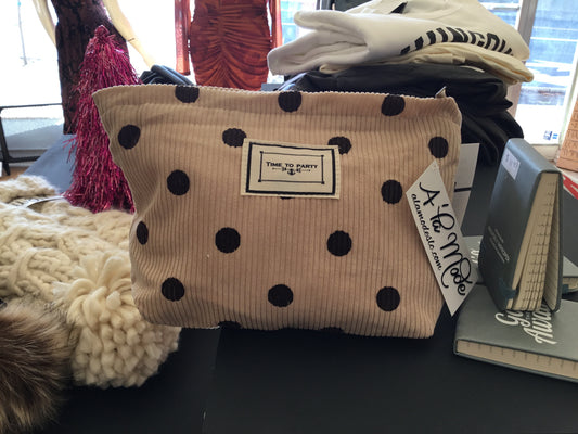 Make Up Bag (tan w/ brown polka dots)