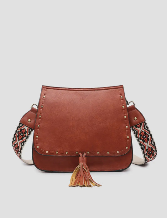 Jen & Co Flap Over Crossbody Bag in Brown Vegan Leather