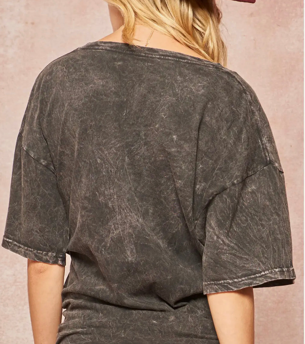 Faire Oversized Mineral Washed V Neck T Shirt