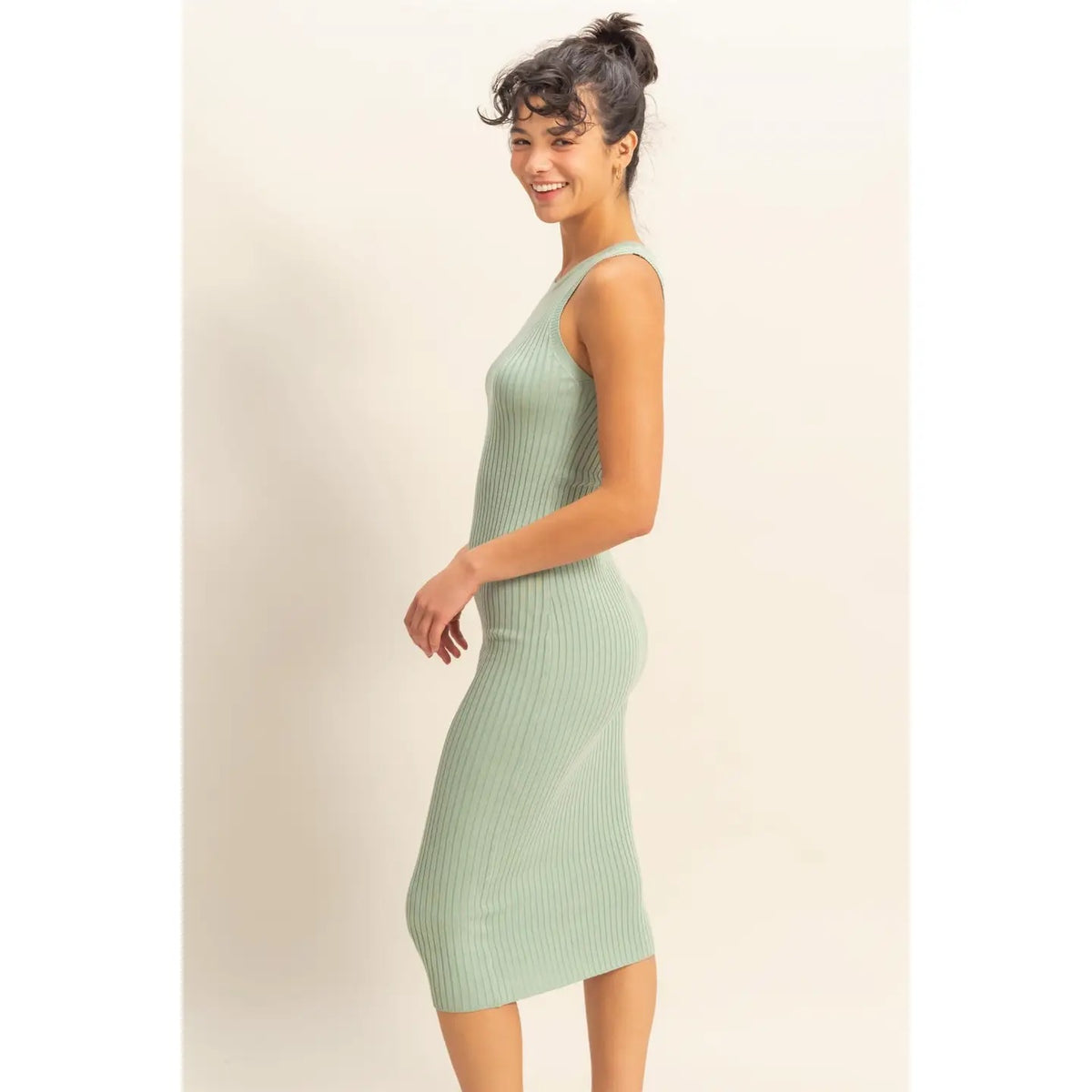 Double Zero Sage Tank Bodycon Midi Dress