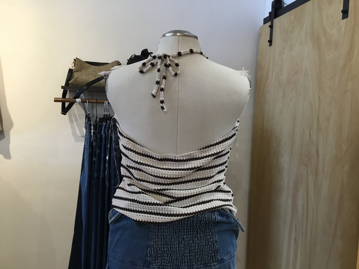 Haute Fox Striped Crochet Halter Top