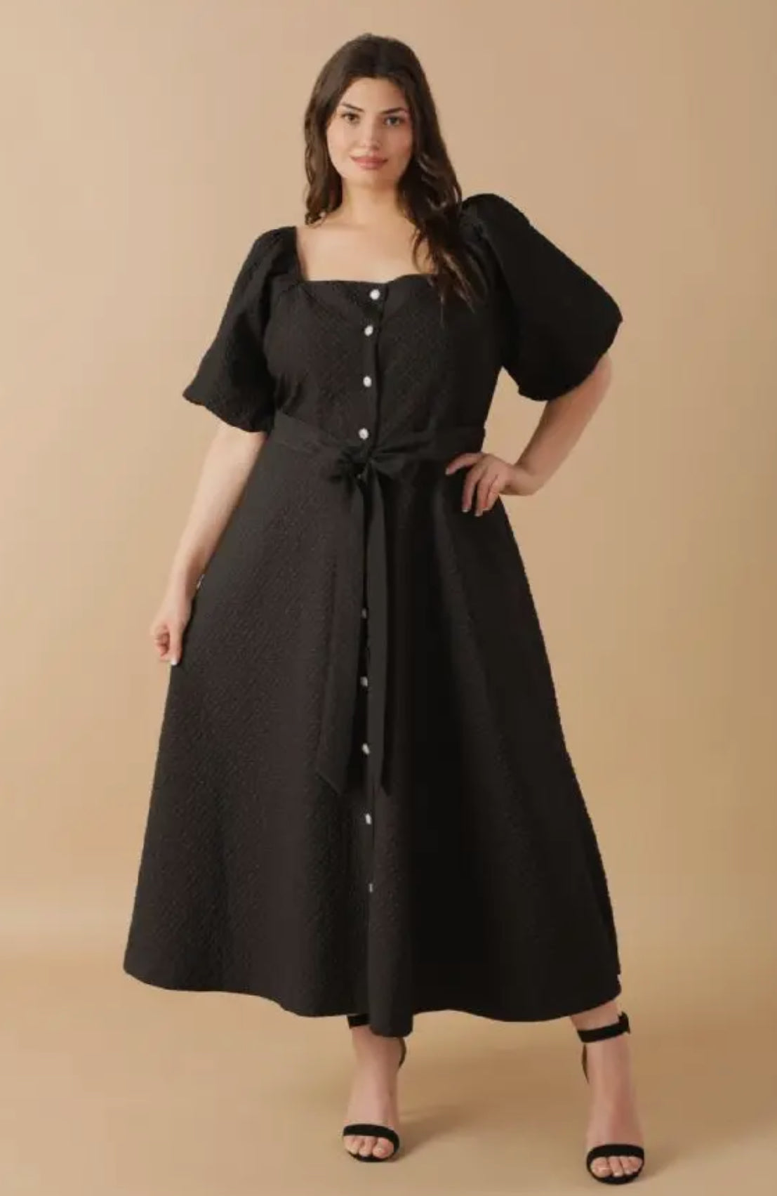 Flying Tomato Textured Black Midi Dress