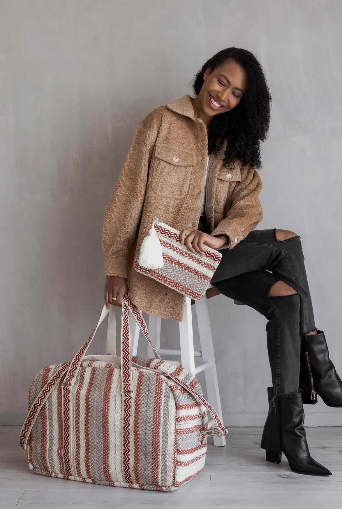 Jen & Co Burnt Orange and Grey Weekender/Duffle Bag