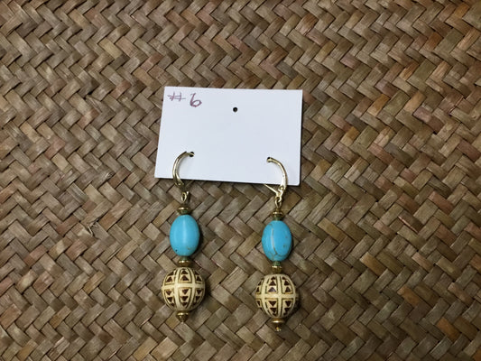 Geri Greene gold turquoise stone round wood bead
