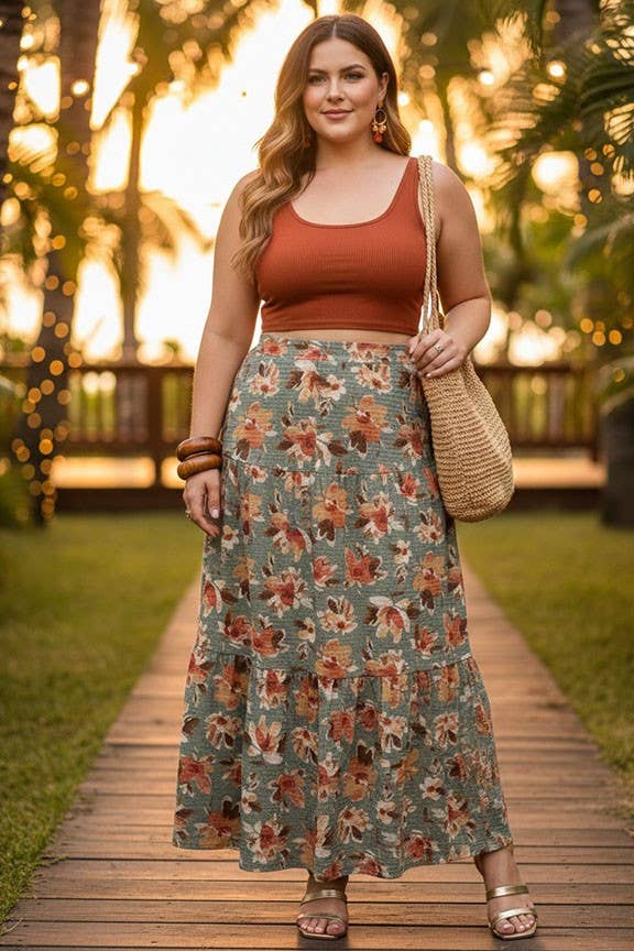 Plus Size Floral Maxi Skirt
