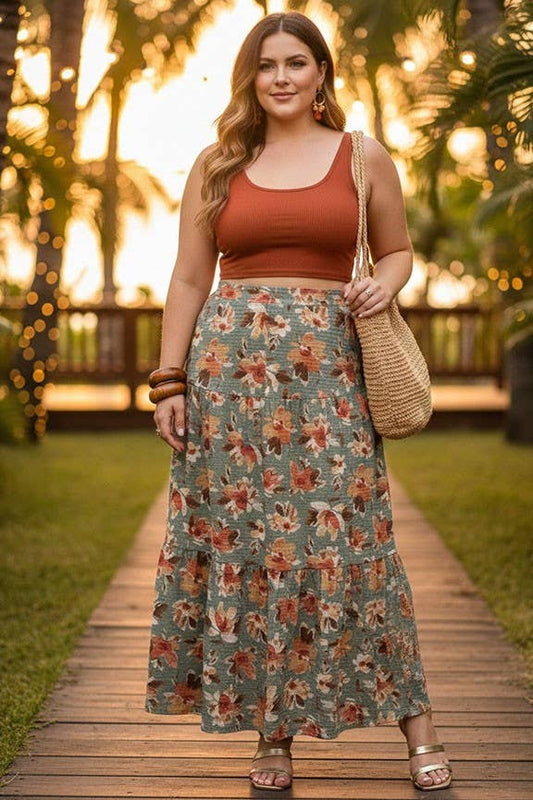 Plus Size Floral Maxi Skirt