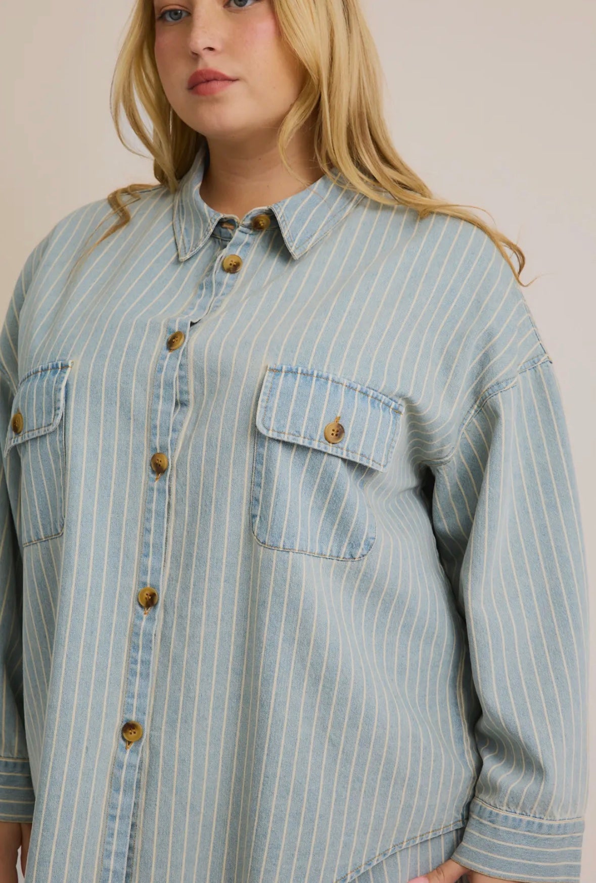 Gilli Pinstripe Denim Shacket