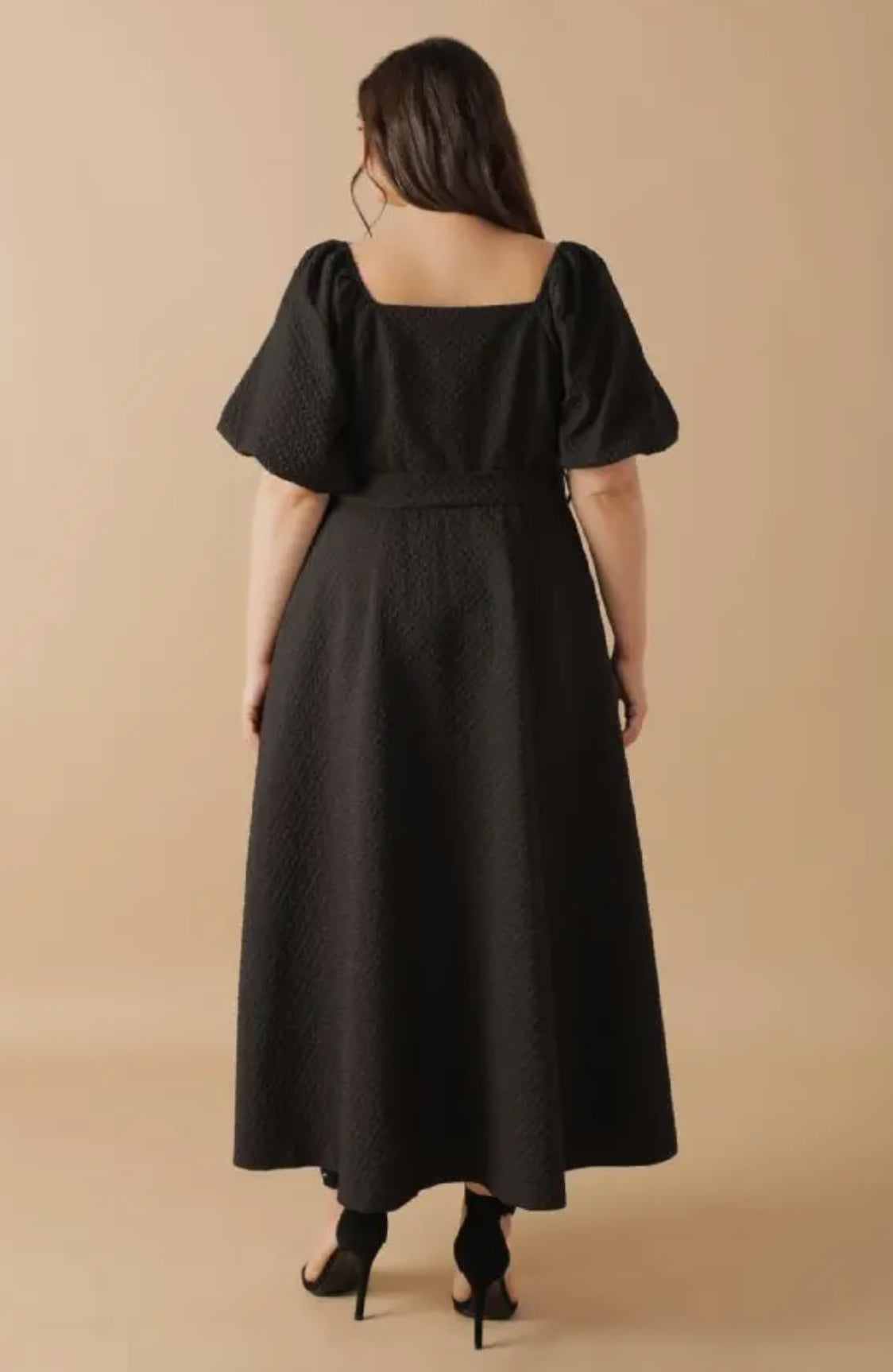 Flying Tomato Textured Black Midi Dress