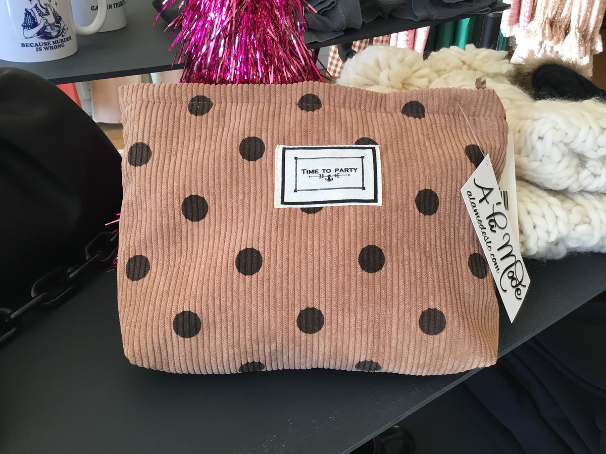 Light Brown Polka Dot Make Up Bag