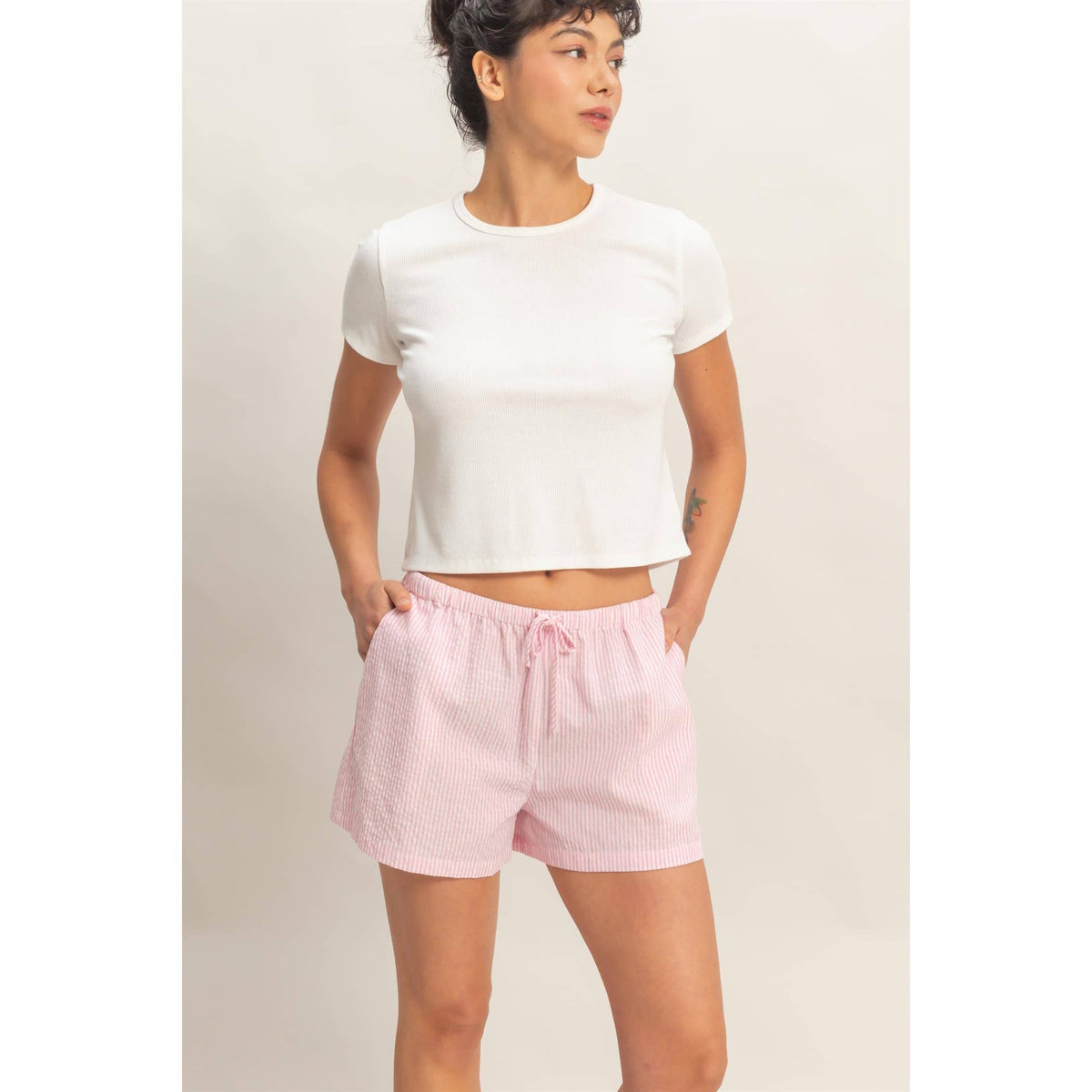 Striped Drawstring Waist Shorts