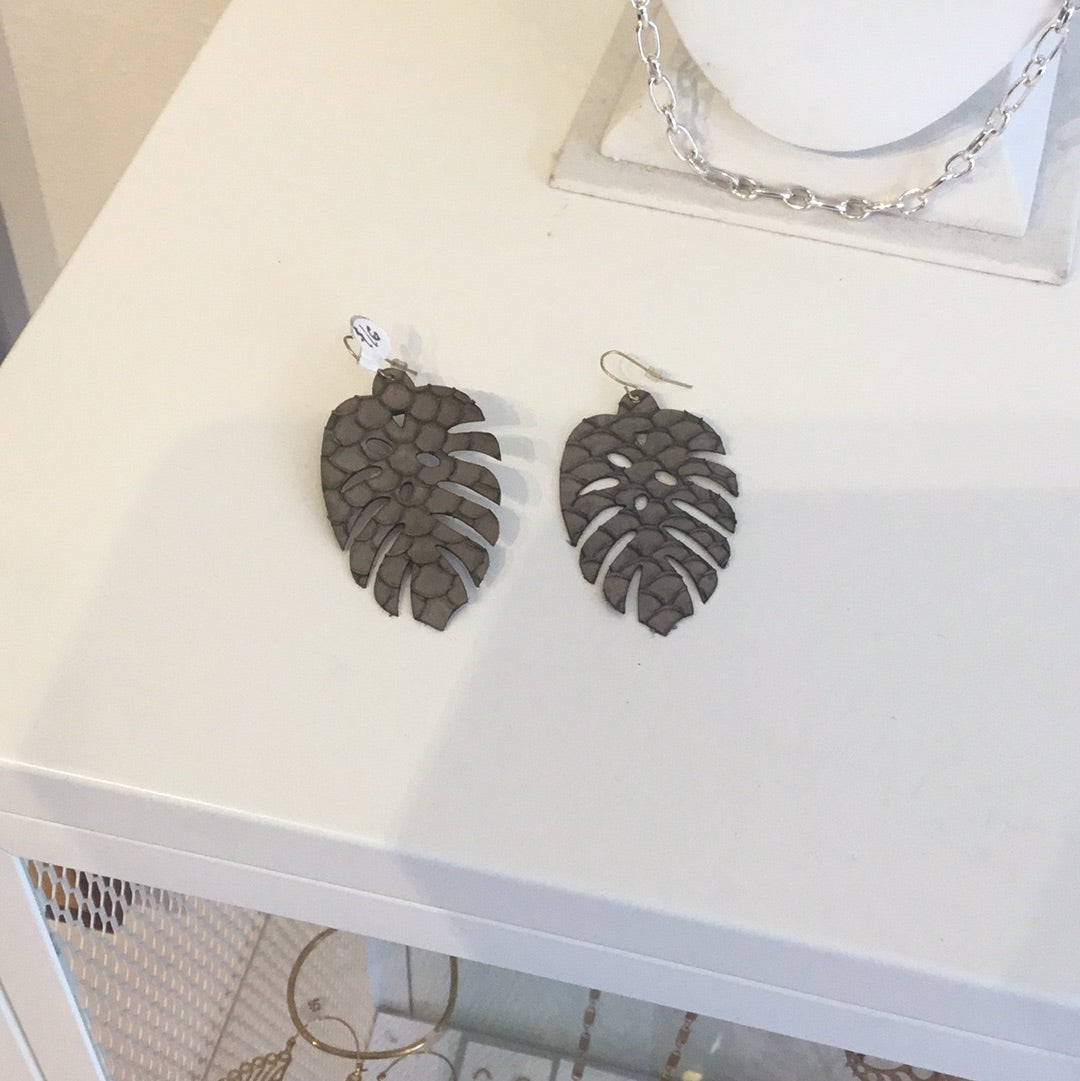 Grey feather earrings