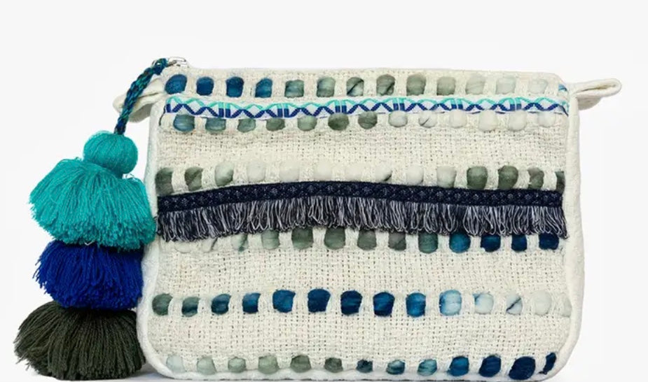 Jen & Co Printed Cotton Pouch With Tassels