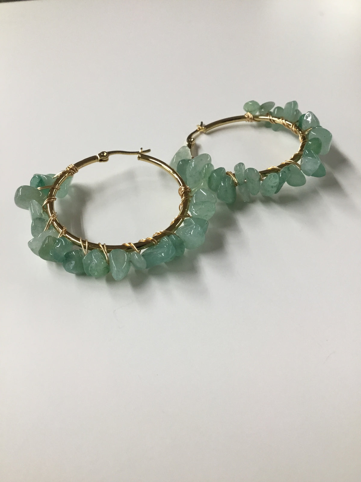 Green Stone Hoop Earrings