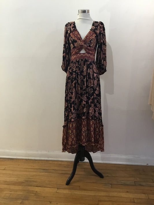 Angie Red, Tan and Black Floral Dress