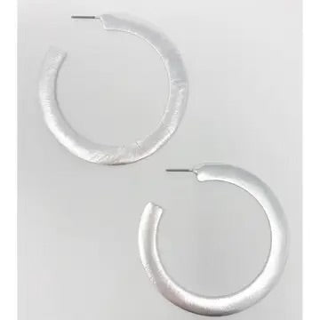 Silver thick flattened hoop earrings
