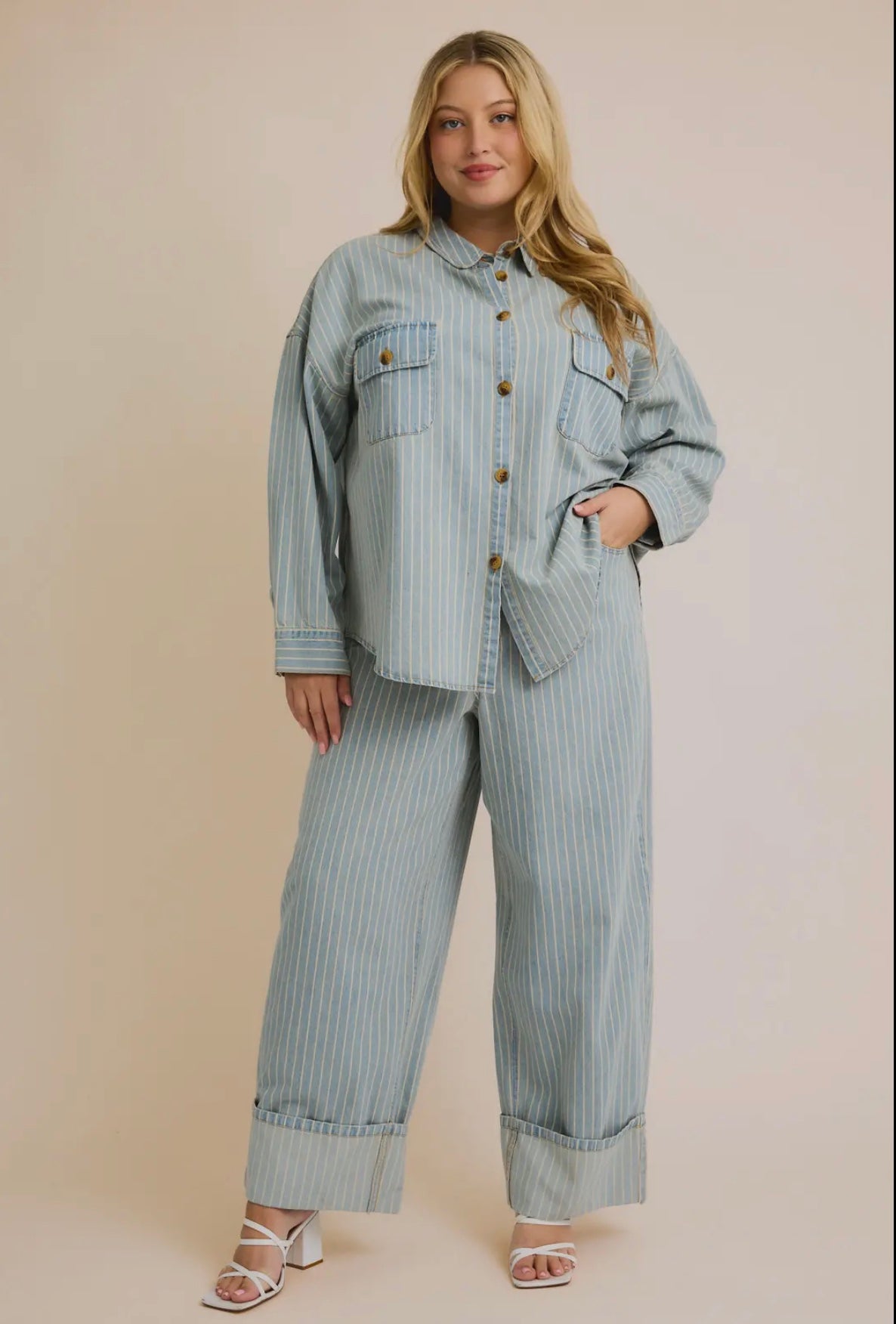 Gilli Pinstripe Denim Shacket