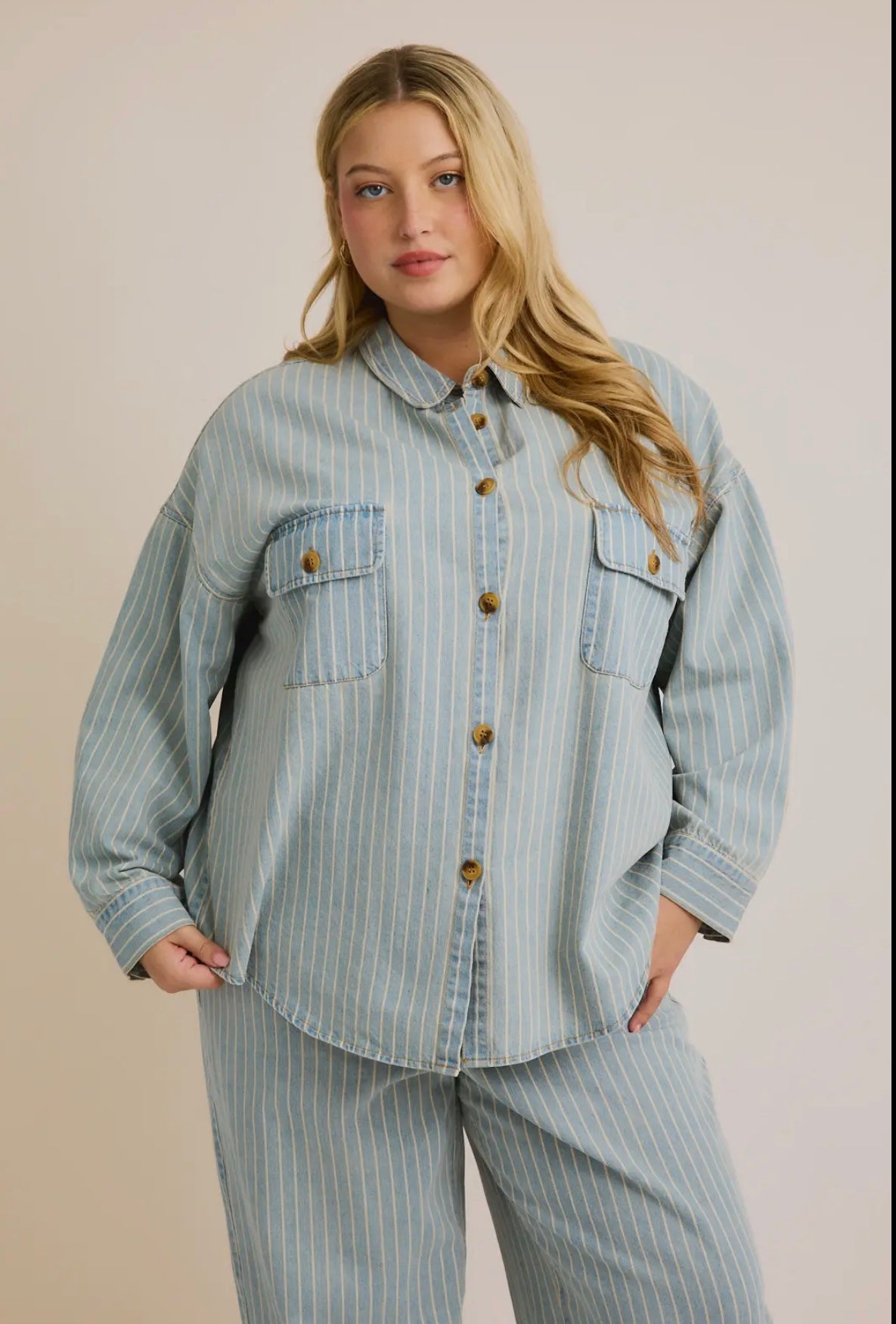 Gilli Pinstripe Denim Shacket