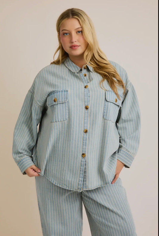 Gilli Pinstripe Denim Shacket