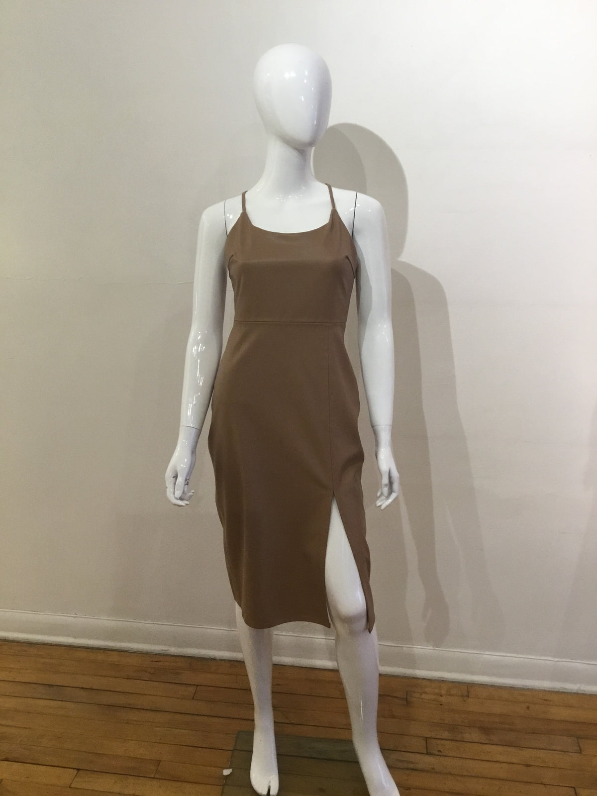 Fate camel midi pencil dress