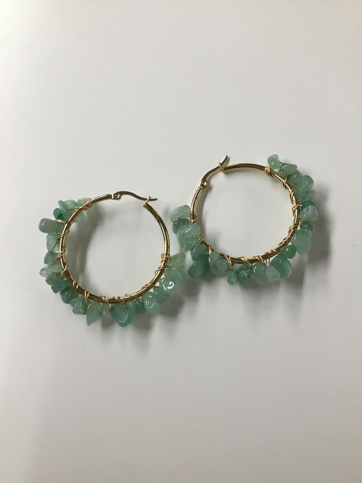 Green Stone Hoop Earrings