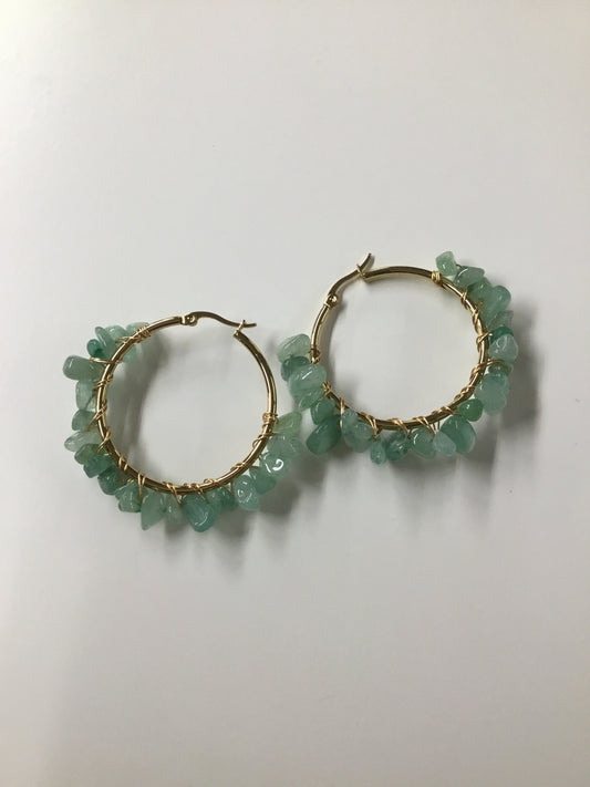 Green Stone Hoop Earrings
