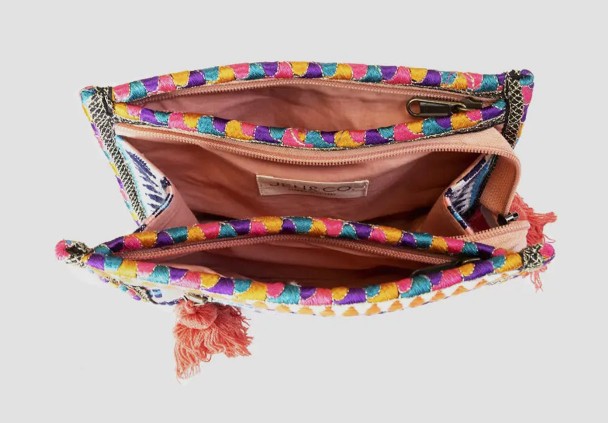 Jen & Co Printed Cotton Clutch with blue Tassel