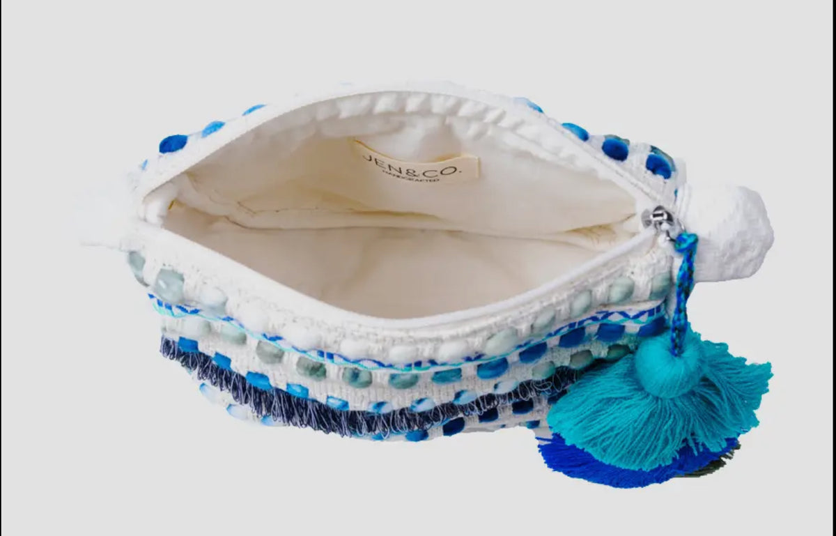 Jen & Co Printed Cotton Pouch With Tassels