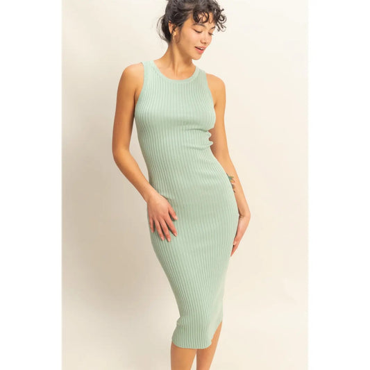 Double Zero Sage Tank Bodycon Midi Dress