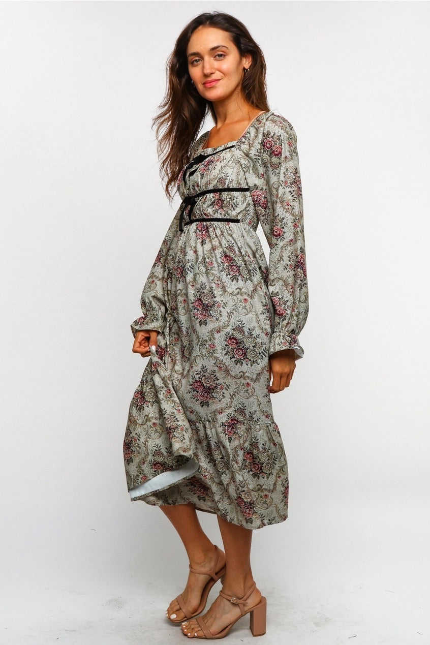 Kori America sage green floral dress