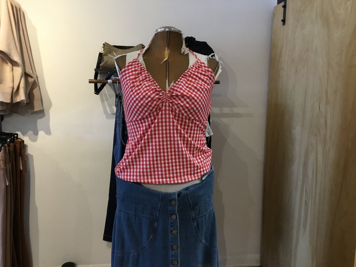 Haute Fox Red Gingham Halter Top