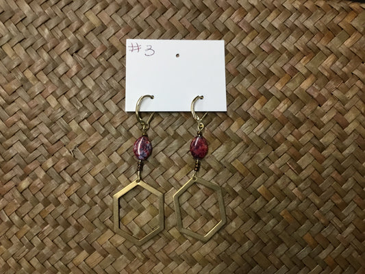 Geri green hexagon gold earring multicolor stone