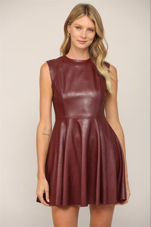 Fate Maroon Faux Leather Dress
