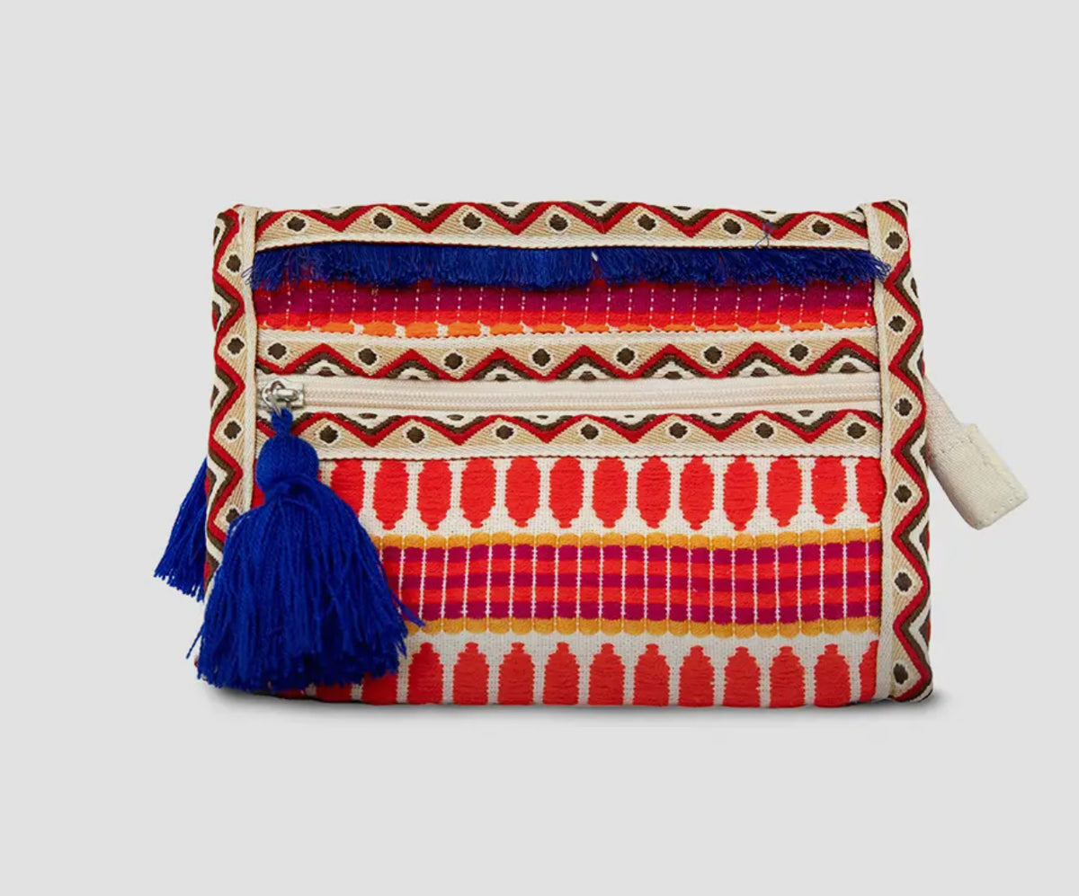 Jen & Co Printed Cotton Clutch with blue Tassel