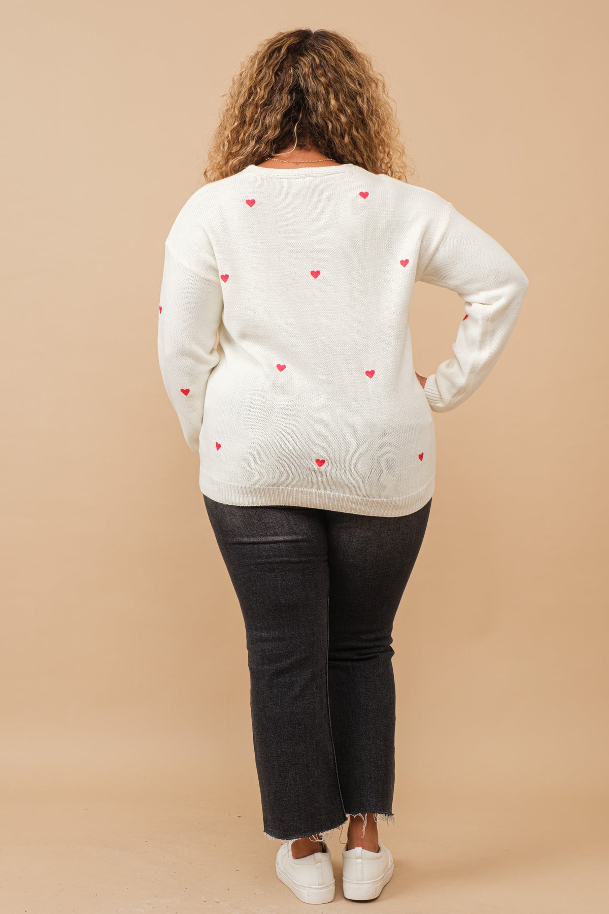 Plus Cozy Scoop Neck Heart Sweater