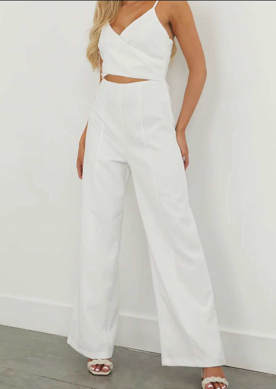 Gilli Criss Cross Front White Jumpsuit